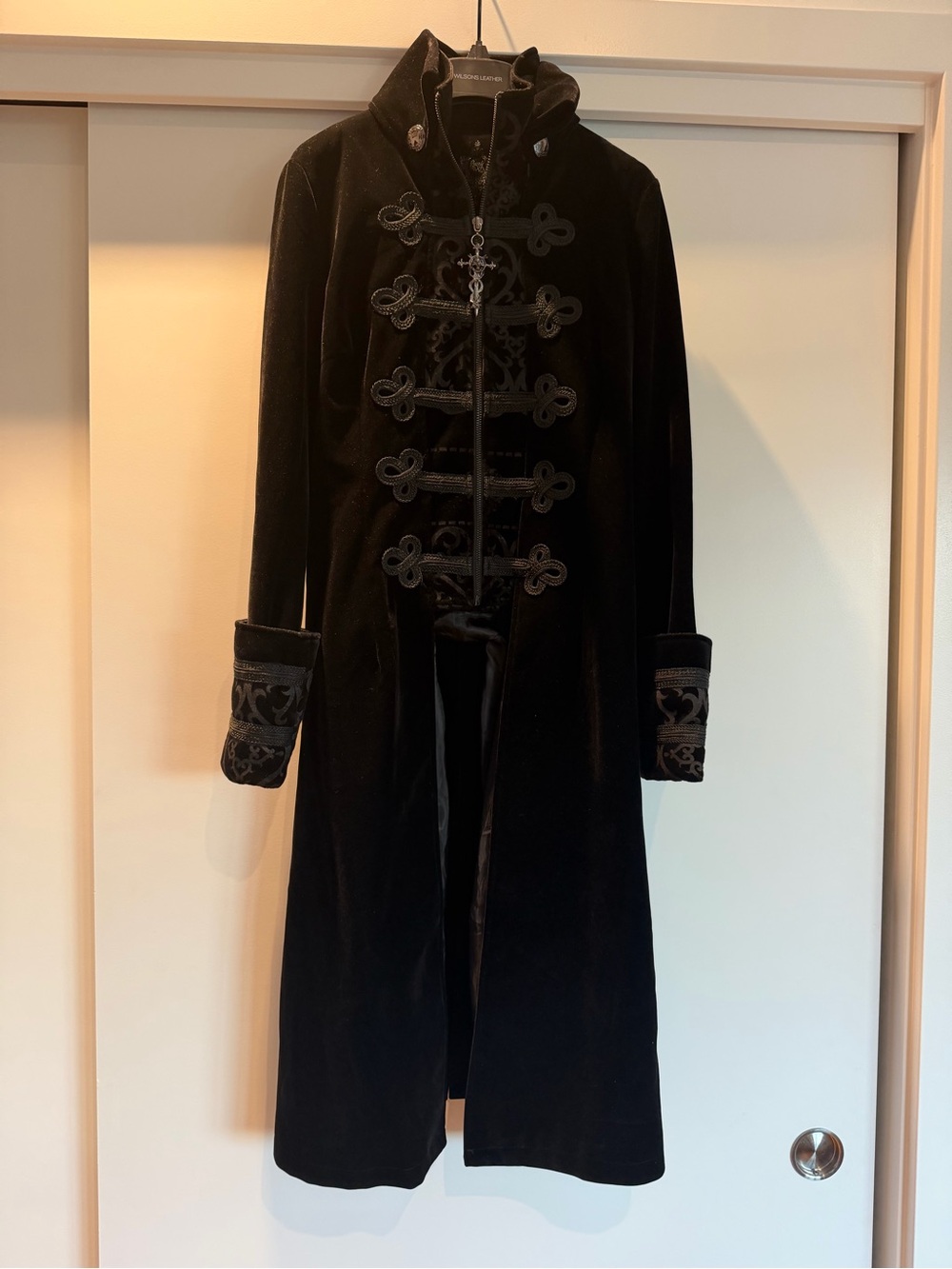 Goth unisex Black Velvet Military-Style Coat. Size S